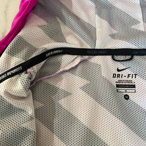 Nike Fanatic Running Dri-FIT Jacket Womens M Pink Black Bolt Hood Zip Reflective - Picture 12 of 14